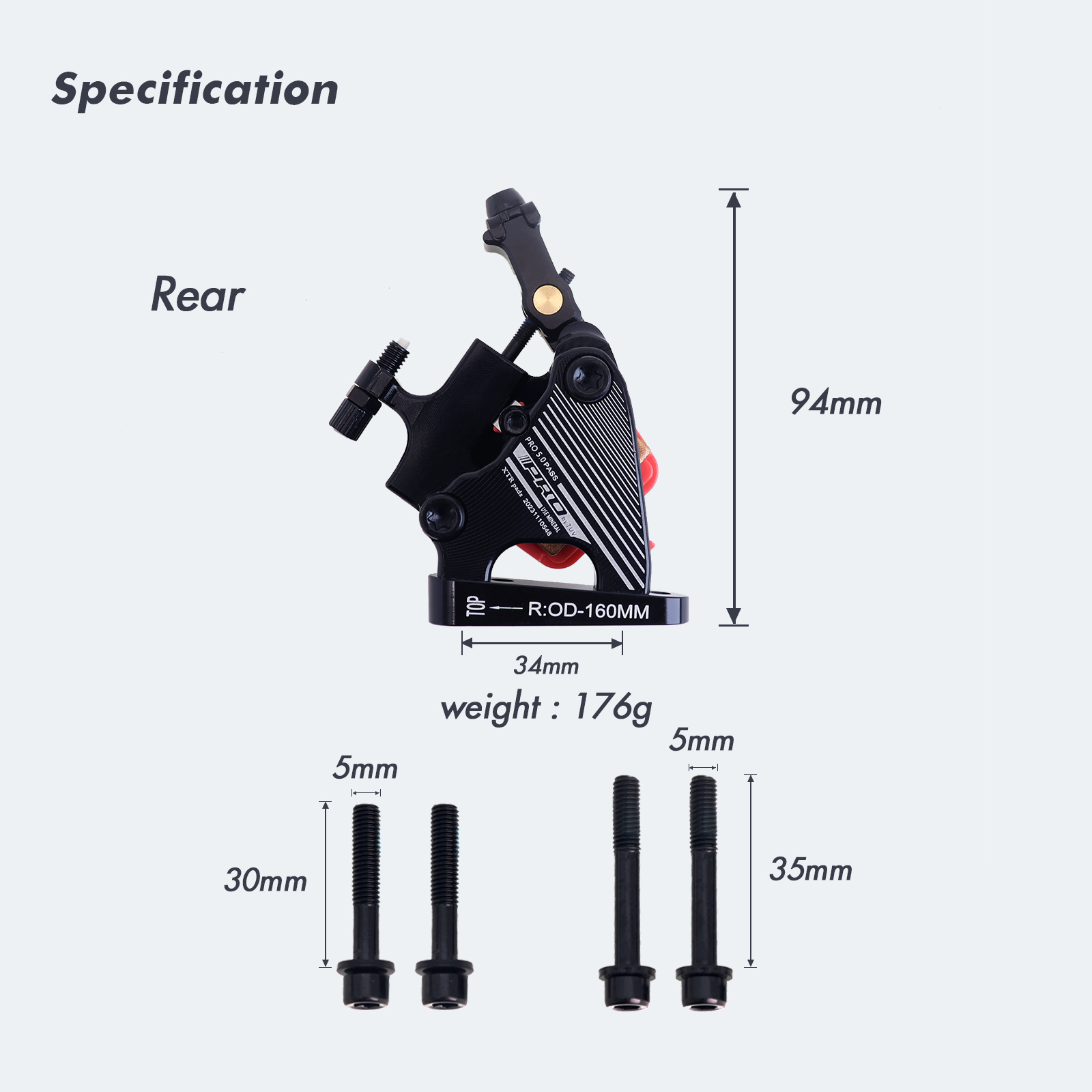 IIIPRO hydraulic brake caliper for road bike gravel 2 pistons cable actuated flat mount
